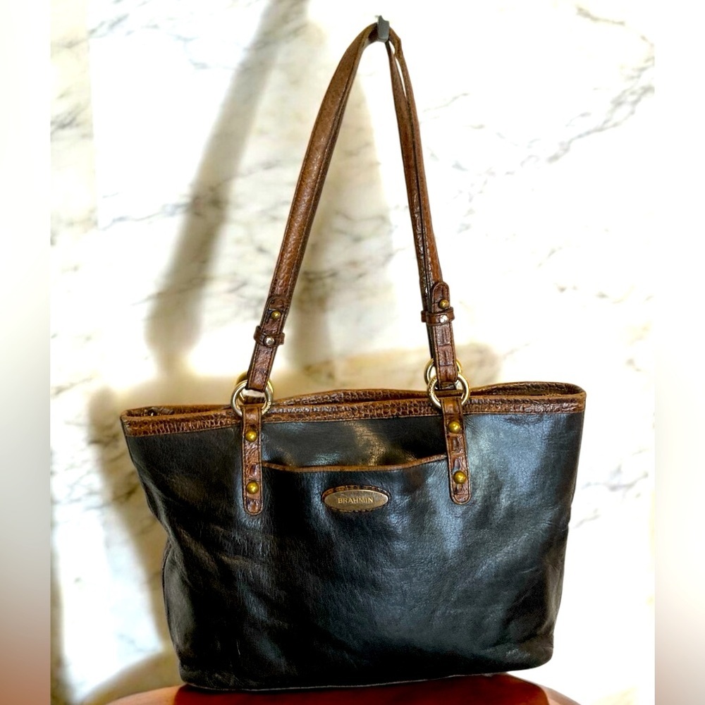 BRAHMIN ANNA BLACK TUSCAN LEATHER VINTAGE SHOULDERBAG TOTE
